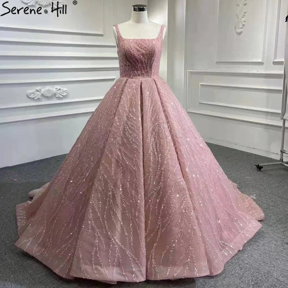 Serene Hill Blue Luxury High end Wedding Dresses 2025 Beaded Sleeveless Lace Up Bridal Dress HM67331 Custom Made - SERENE HILL