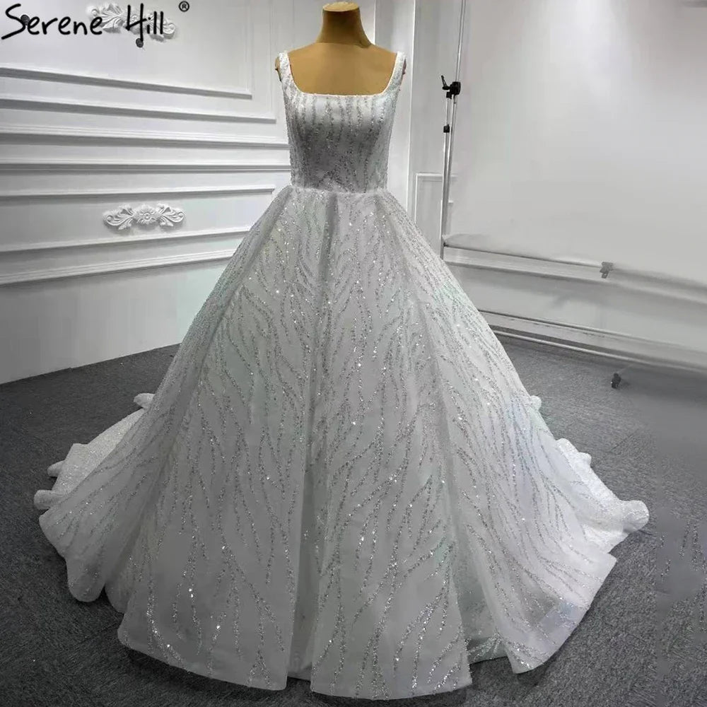 Serene Hill Blue Luxury High end Wedding Dresses 2025 Beaded Sleeveless Lace Up Bridal Dress HM67331 Custom Made - SERENE HILL