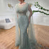 Serene Hill Blue Mermaid Elegant Cape Sleeves Beaded Arabic Long Evening Dresses Gowns For Women Wedding Party 2025 LA72173 - SERENE HILL