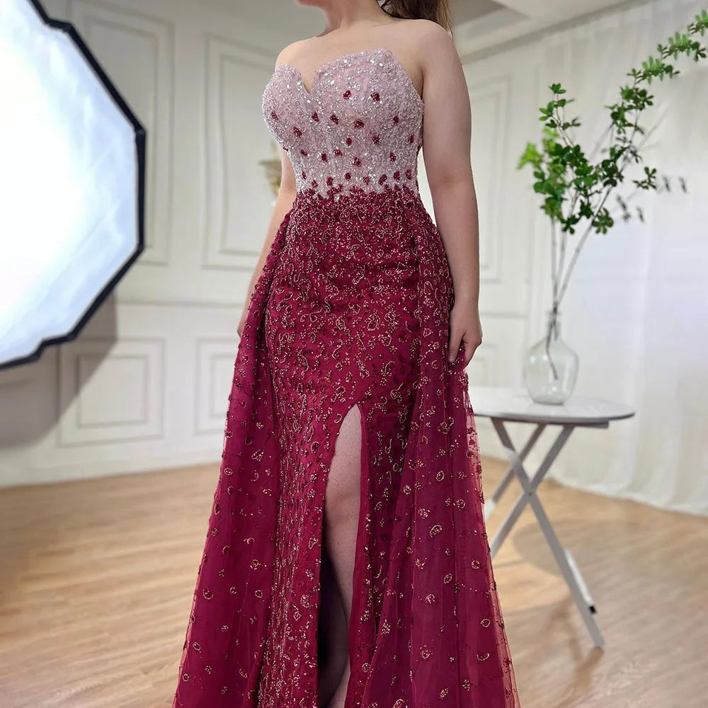 Serene Hill Blue Mermaid High Split With Skirt Sweetheart Beaded Party Dresses Formal Women Evening LA71796 - SERENE HILL