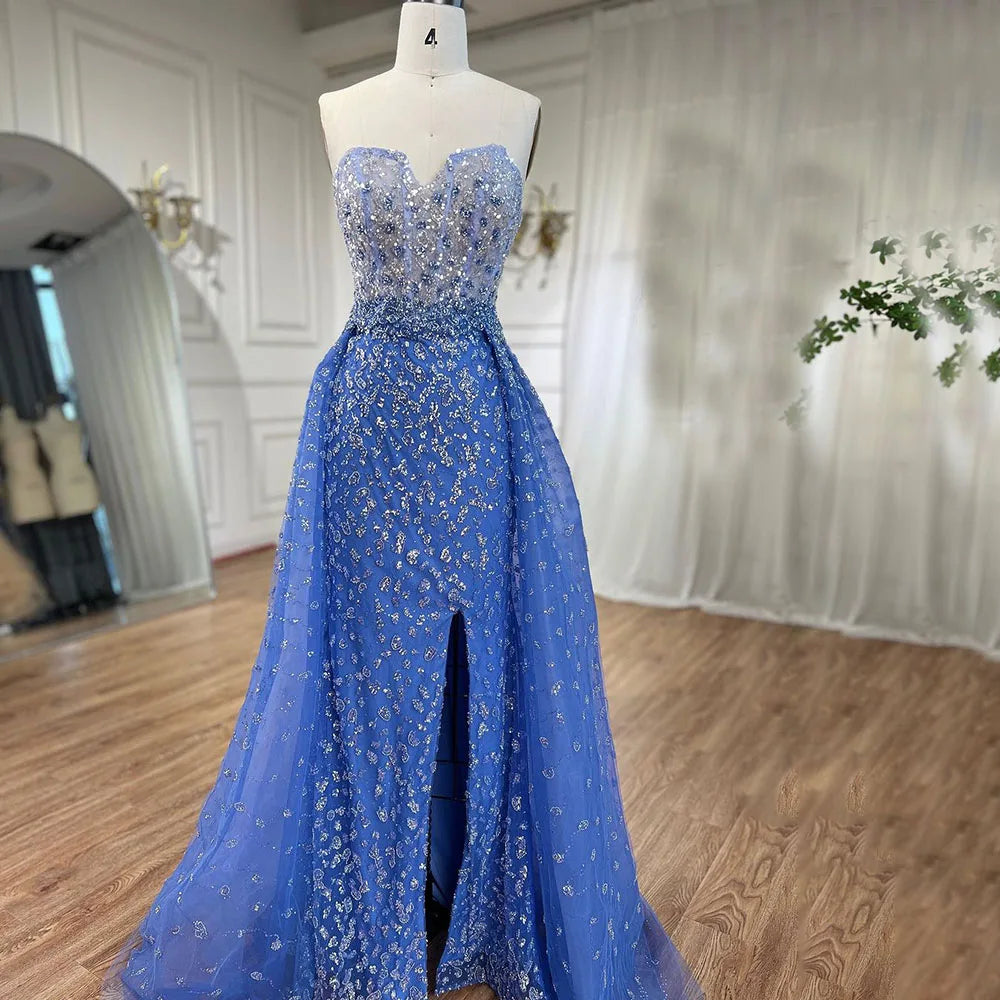 Serene Hill Blue Mermaid High Split With Skirt Sweetheart Beaded Party Dresses Formal Women Evening LA71796 - SERENE HILL