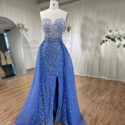 Serene Hill Blue Mermaid High Split With Skirt Sweetheart Beaded Party Dresses Formal Women Evening LA71796 - SERENE HILL