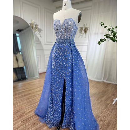 Serene Hill Blue Mermaid High Split With Skirt Sweetheart Beaded Party Dresses Formal Women Evening LA71796 - SERENE HILL