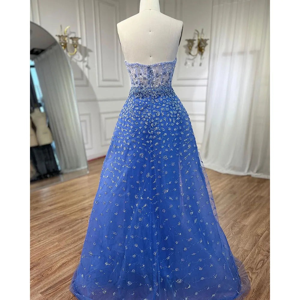 Serene Hill Blue Mermaid High Split With Skirt Sweetheart Beaded Party Dresses Formal Women Evening LA71796 - SERENE HILL