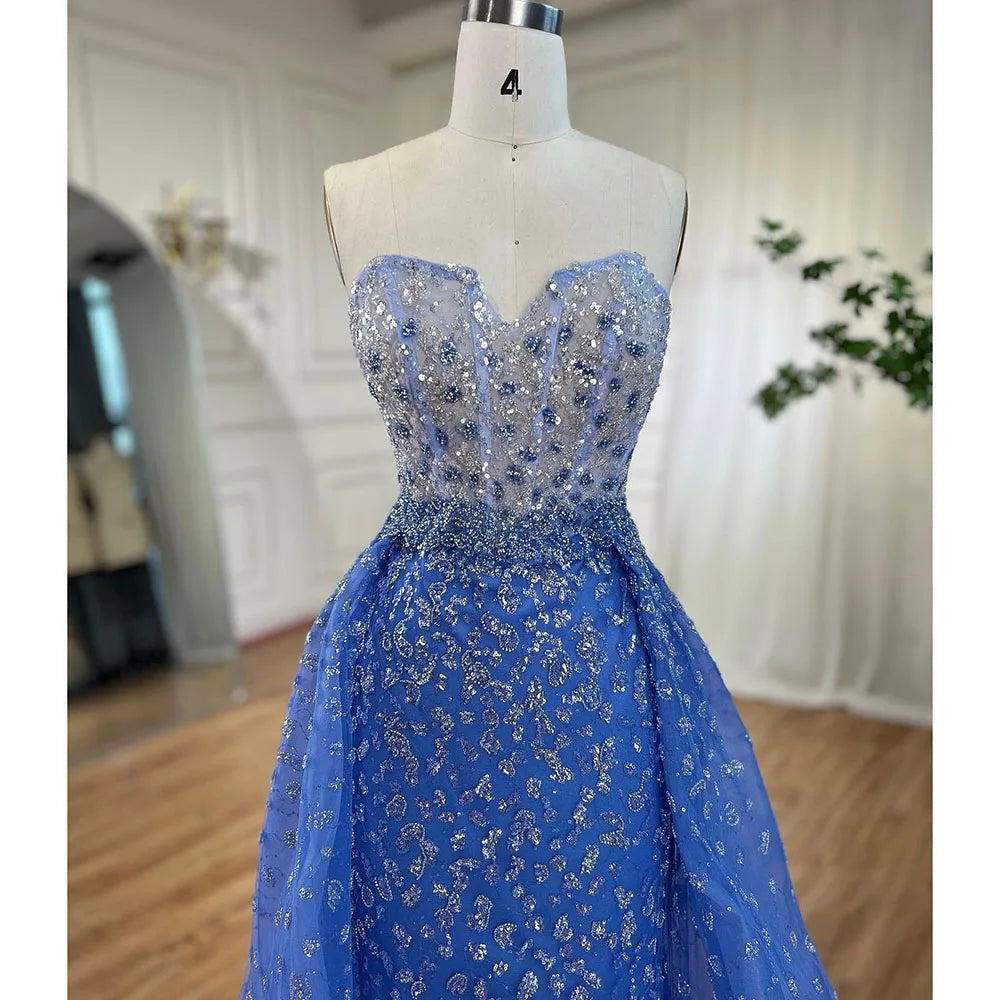 Serene Hill Blue Mermaid High Split With Skirt Sweetheart Beaded Party Dresses Formal Women Evening LA71796 - SERENE HILL
