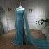 Luxury Kosovo Blue Mermaid Pearls Evening Dresses With Cape For Wedding Guest LA72268 - SERENE HILL