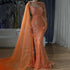 Luxury Kosovo Blue Mermaid Pearls Evening Dresses With Cape For Wedding Guest LA72268 - SERENE HILL