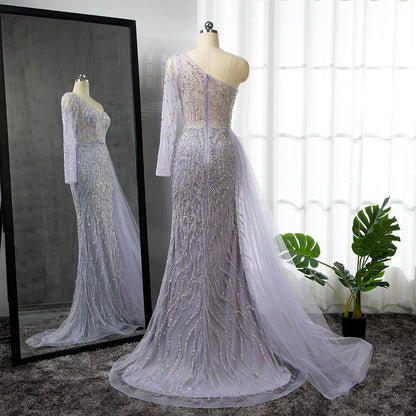 Serene Hill Blue Mermaid Sexy Elegant One Shoulder Evening Dresses Gowns Beaded Luxury 2025 For Women Party LA71629 - SERENE HILL