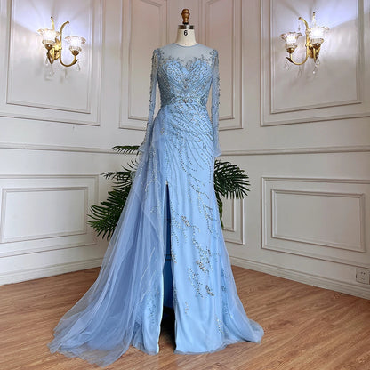 On Sale no return no refundSerene Hill Blue Mermaid Sexy High Split Elegant With Skirt Lace Beaded Evening Dresses Gowns For Women Party LA71781 - SERENE HILL