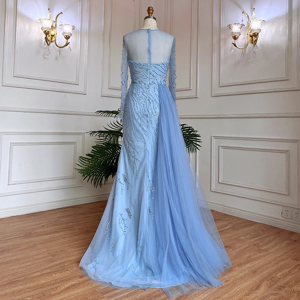 On Sale no return no refundSerene Hill Blue Mermaid Sexy High Split Elegant With Skirt Lace Beaded Evening Dresses Gowns For Women Party LA71781 - SERENE HILL