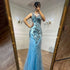 Serene Hill Blue O-neck Tank Sleeveless Feathers Mermaid Evening Dresses Elegant Formal Party Gowns For Women 2025 LA72081 - SERENE HILL