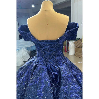 Serene Hill Blue Sexy Off Shoulder Luxury Beaded Sequined Up Bride Gowns Wedding Dress 2025 High End Custom Made HM66536B - SERENE HILL