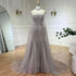 Serene Hill Blue Spaghetti Strap Long Cloak Mermaid Beaded Lace up Luxury Evening Dresses Gowns for Women Wedding Party LA72440 - SERENE HILL