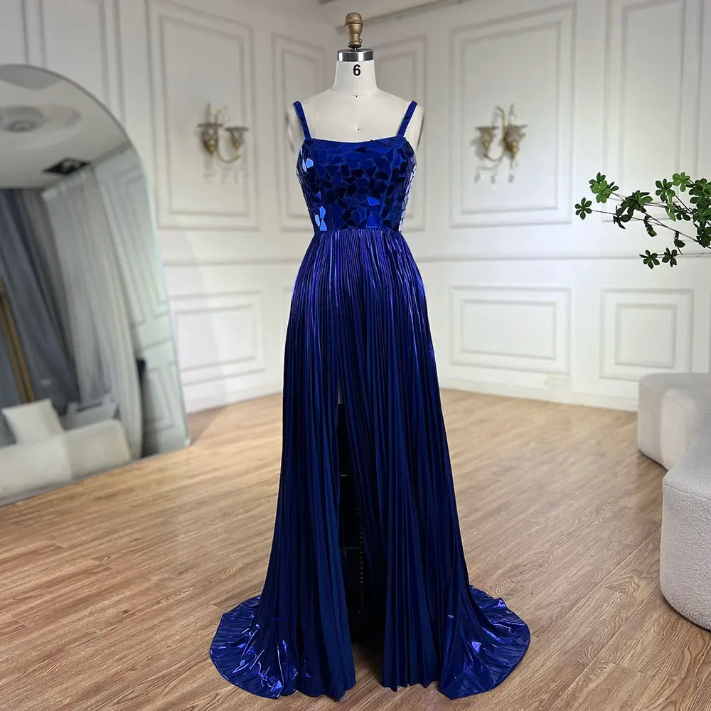 Serene Hill Blue Spaghetti Straps Lace-Up Back Mermaid Beaded Sequined Prom Dress for Women Wedding Party 2025 LA72612 - SERENE HILL