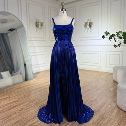 Serene Hill Blue Spaghetti Straps Lace-Up Back Mermaid Beaded Sequined Prom Dress for Women Wedding Party 2025 LA72612 - SERENE HILL