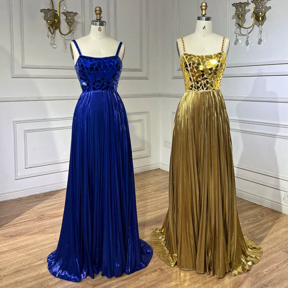 Serene Hill Blue Spaghetti Straps Lace-Up Back Mermaid Beaded Sequined Prom Dress for Women Wedding Party 2025 LA72612 - SERENE HILL