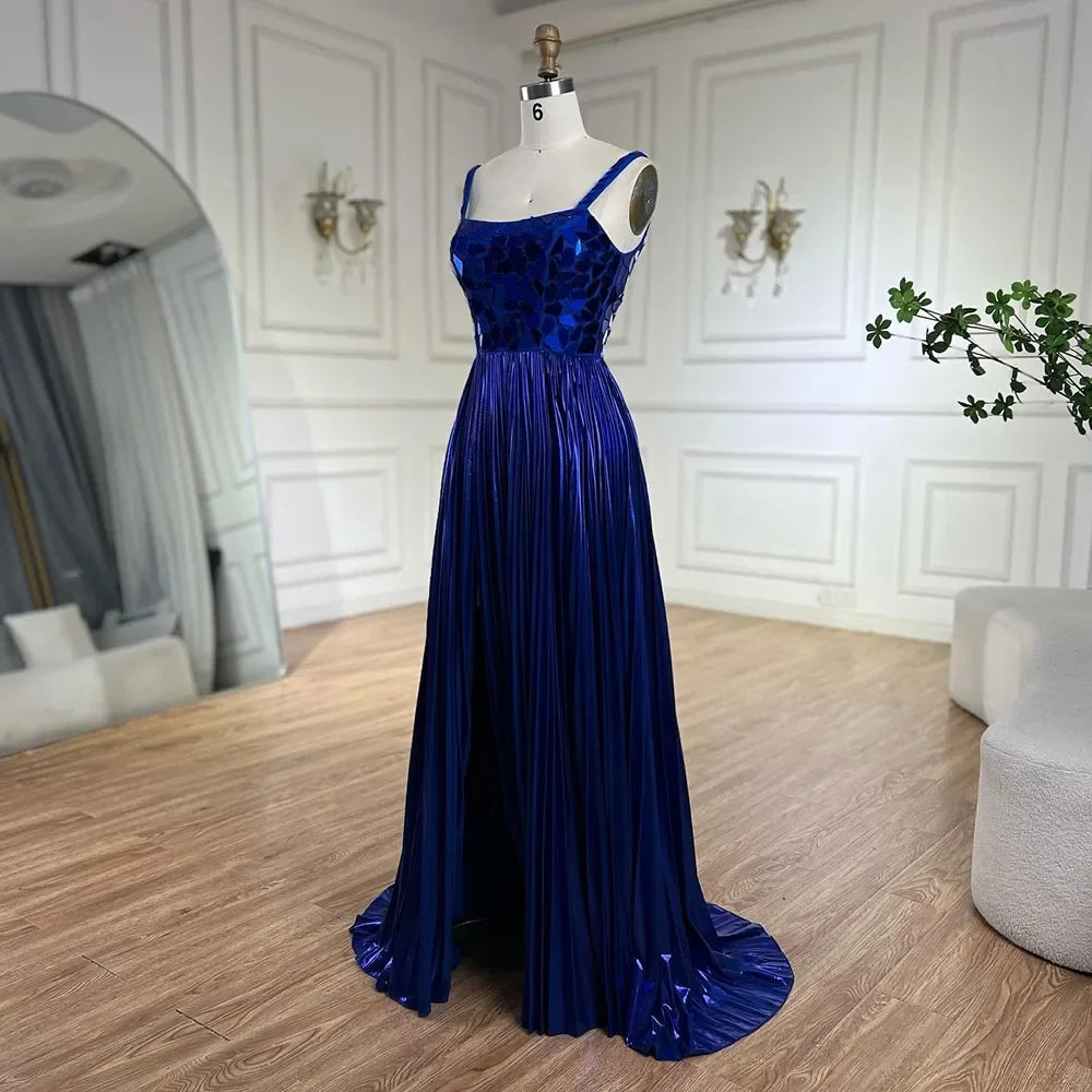Serene Hill Blue Spaghetti Straps Lace-Up Back Mermaid Beaded Sequined Prom Dress for Women Wedding Party 2025 LA72612 - SERENE HILL
