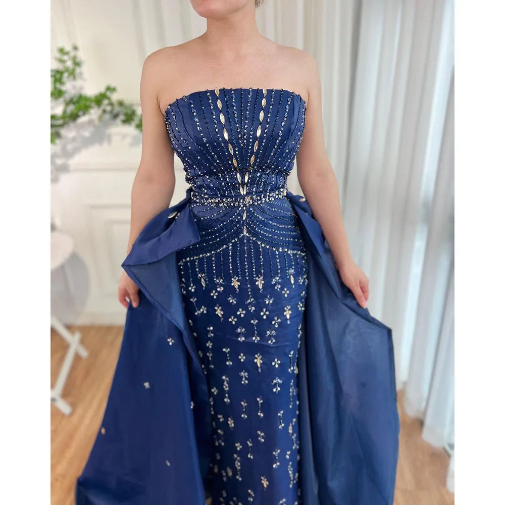 Serene Hill Blue Mermaid Overskirt Evening Party Gowns Beaded Elegant Formal Occasion Dresses For Women 2025 LA72051 - SERENE HILL