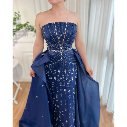 Serene Hill Blue Mermaid Overskirt Evening Party Gowns Beaded Elegant Formal Occasion Dresses For Women 2025 LA72051 - SERENE HILL