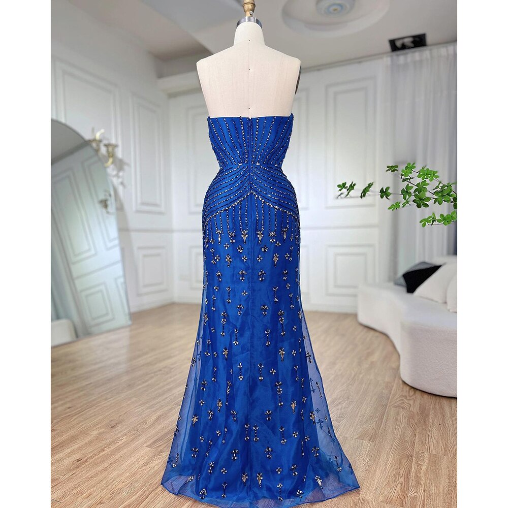 Serene Hill Blue Mermaid Overskirt Evening Party Gowns Beaded Elegant Formal Occasion Dresses For Women 2025 LA72051 - SERENE HILL