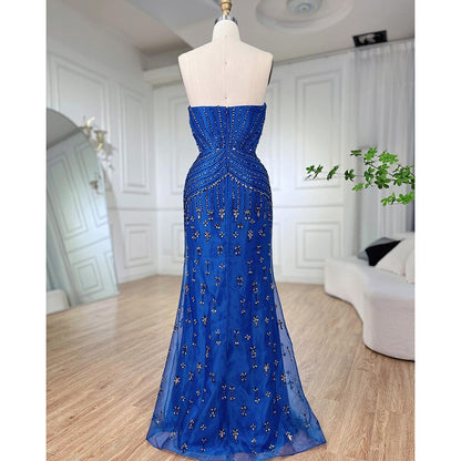 Serene Hill Blue Mermaid Overskirt Evening Party Gowns Beaded Elegant Formal Occasion Dresses For Women 2025 LA72051 - SERENE HILL