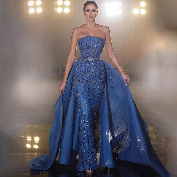Serene Hill Blue Mermaid Overskirt Evening Party Gowns Beaded Elegant Formal Occasion Dresses For Women 2025 LA72051