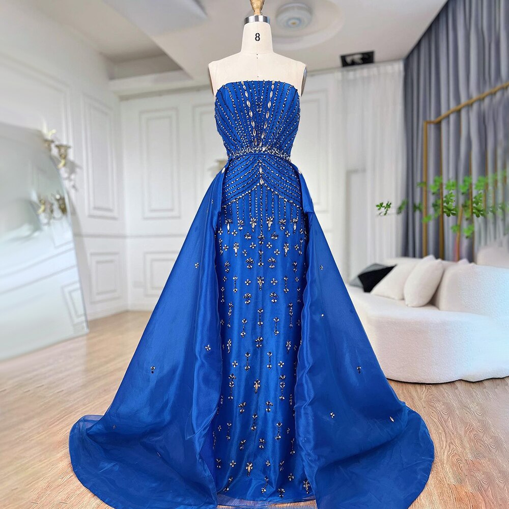 Serene Hill Blue Mermaid Overskirt Evening Party Gowns Beaded Elegant Formal Occasion Dresses For Women 2025 LA72051 - SERENE HILL