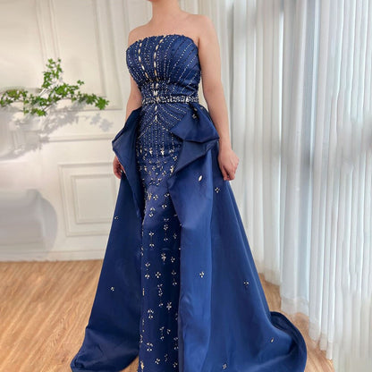 Serene Hill Blue Mermaid Overskirt Evening Party Gowns Beaded Elegant Formal Occasion Dresses For Women 2025 LA72051 - SERENE HILL