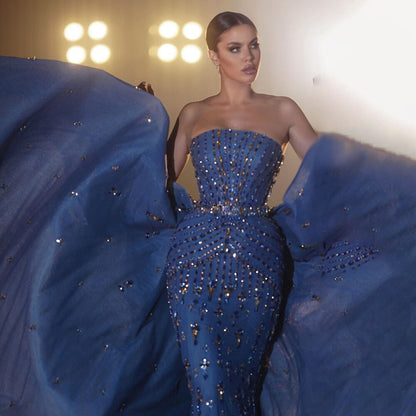 Serene Hill Blue Mermaid Overskirt Evening Party Gowns Beaded Elegant Formal Occasion Dresses For Women 2025 LA72051 - SERENE HILL