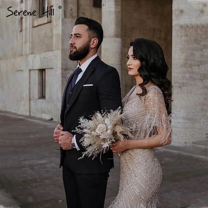 Dubai Feathers Brown Mermaid Evening Dresses LA71323 - SERENE HILL