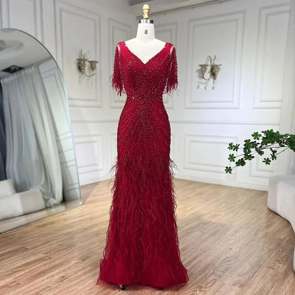 Dubai Feathers Brown Mermaid Evening Dresses LA71323 - SERENE HILL