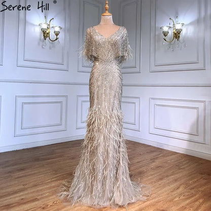 Dubai Feathers Brown Mermaid Evening Dresses LA71323 - SERENE HILL