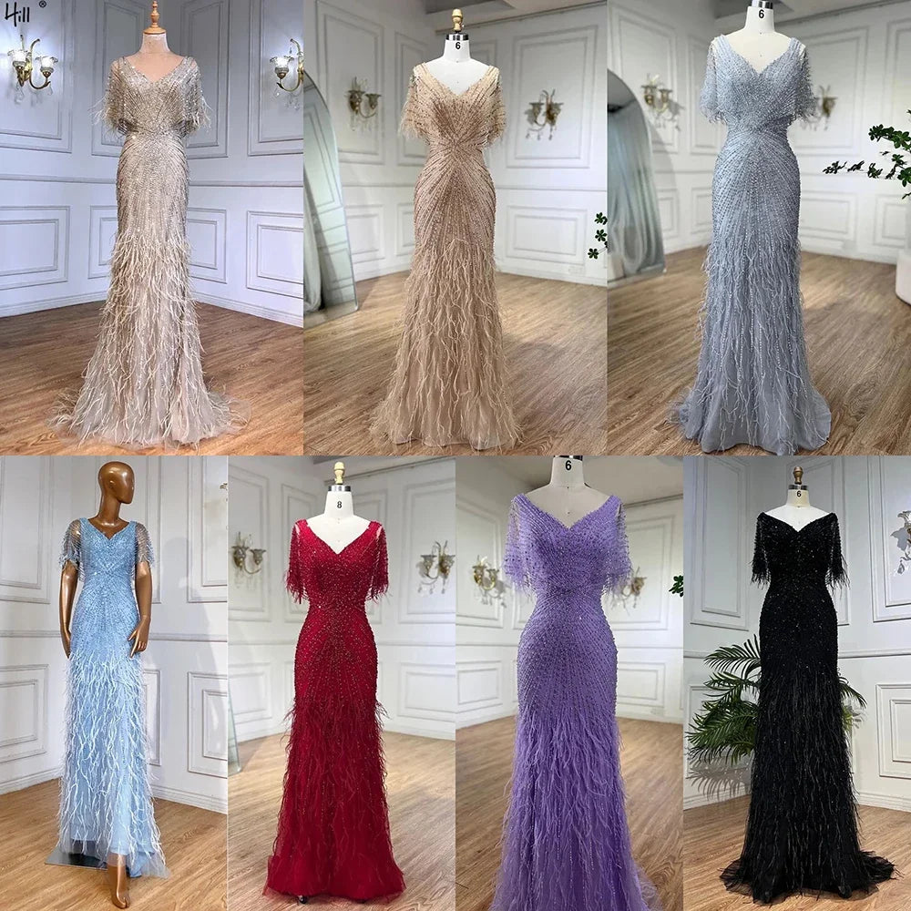 Dubai Feathers Brown Mermaid Evening Dresses LA71323 - SERENE HILL