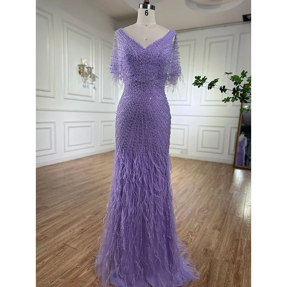 Dubai Feathers Brown Mermaid Evening Dresses LA71323 - SERENE HILL