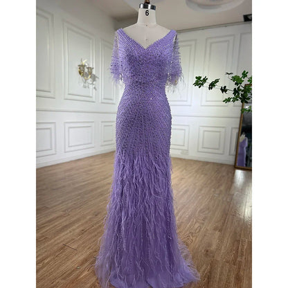 Dubai Feathers Brown Mermaid Evening Dresses LA71323 - SERENE HILL
