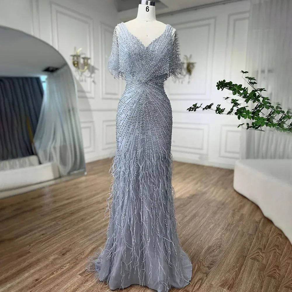 Dubai Feathers Brown Mermaid Evening Dresses LA71323 - SERENE HILL