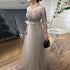 Serene Hill Caramel A Line O Neck Beaded Crystal Evening Dresses Gowns Long Sleeves For Woman Wedding Party 2025 LA70147 - SERENE HILL