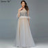 Serene Hill Caramel A Line O Neck Beaded Crystal Evening Dresses Gowns Long Sleeves For Woman Wedding Party 2025 LA70147 - SERENE HILL