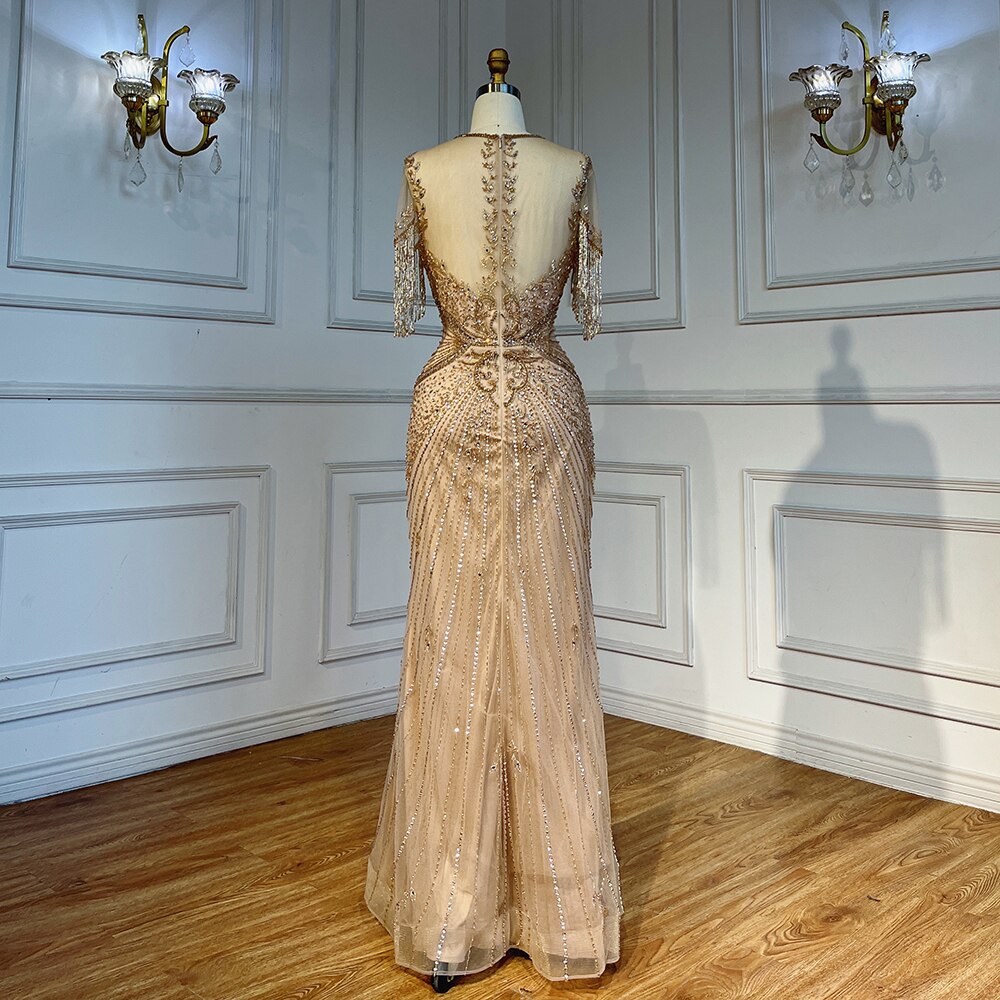 Serene Hill Caramel Cap Sleeves Tassel Mermaid Beaded Evening Dresses Wedding Party Gowns For Mother of the Bride 2025 LA72069 - SERENE HILL