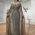 Serene Hill Caramel Cape Sleeves Mermaid Evening Dresses Luxury Beaded Party Gowns 2025 For Women LA72053 - SERENE HILL