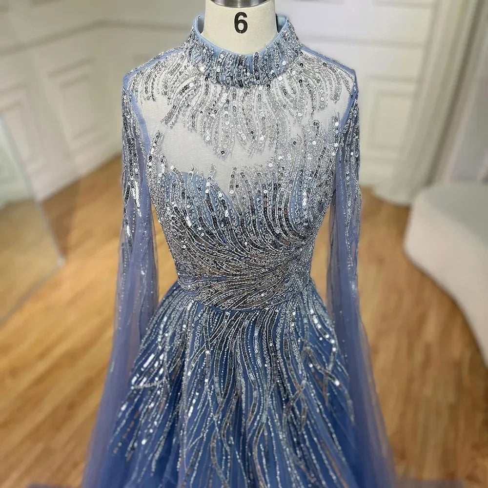 Serene Hill Caramel Luxury Evening Dresses with Cape Sleeves A-Line Beaded Lace Gown For Women&