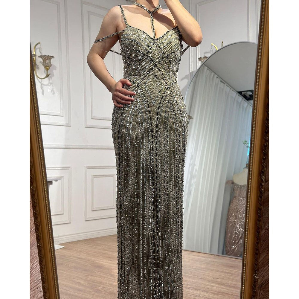 Serene Hill Caramel Mermaid Cape Sleeves Evening Dresses Luxury Beaded Arabic Party Gowns 2025 For Women LA72053A - SERENE HILL