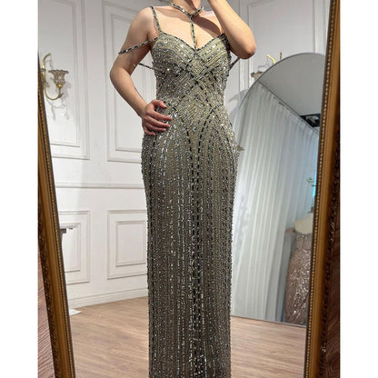 Serene Hill Caramel Mermaid Cape Sleeves Evening Dresses Luxury Beaded Arabic Party Gowns 2025 For Women LA72053A - SERENE HILL