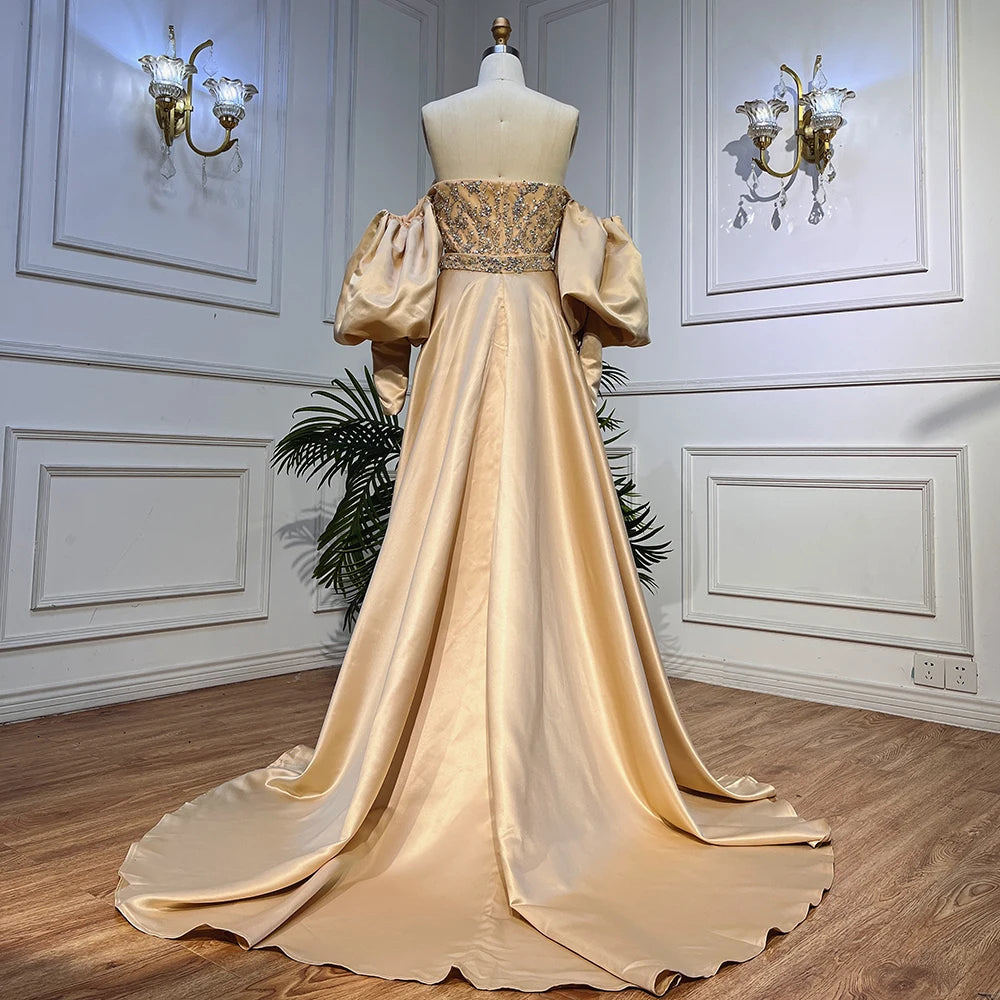 Serene Hill Champagne Luxury Mermaid Evening Dresses Long Gowns with Half Purr Sleeves and Elegant for Women Party LA71120 - SERENE HILL
