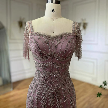 Pink Mermaid Beaded Evening Dress with Short Sleeves LA72787 - SERENE HILL