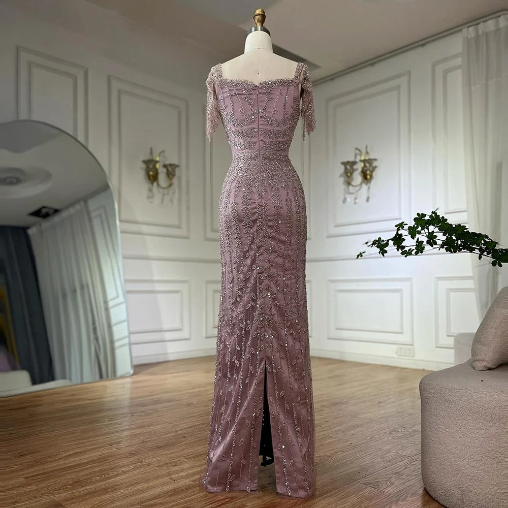 Pink Mermaid Beaded Evening Dress with Short Sleeves LA72787 - SERENE HILL