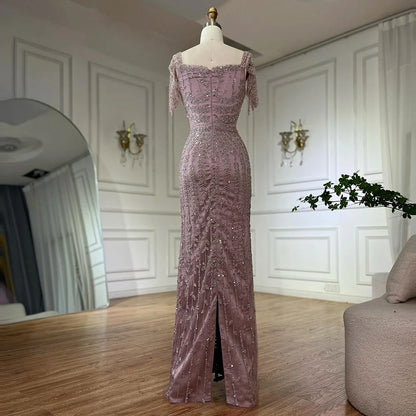 Pink Mermaid Beaded Evening Dress with Short Sleeves LA72787 - SERENE HILL