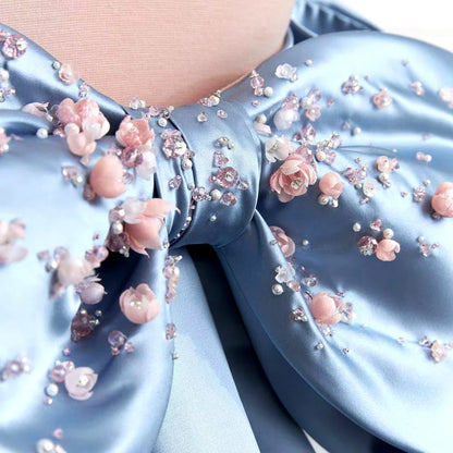 Luxury Dubai Arabic Blue Beaded A-Line Saudi Evening Gown for Formal Occasion LA72792 - SERENE HILL