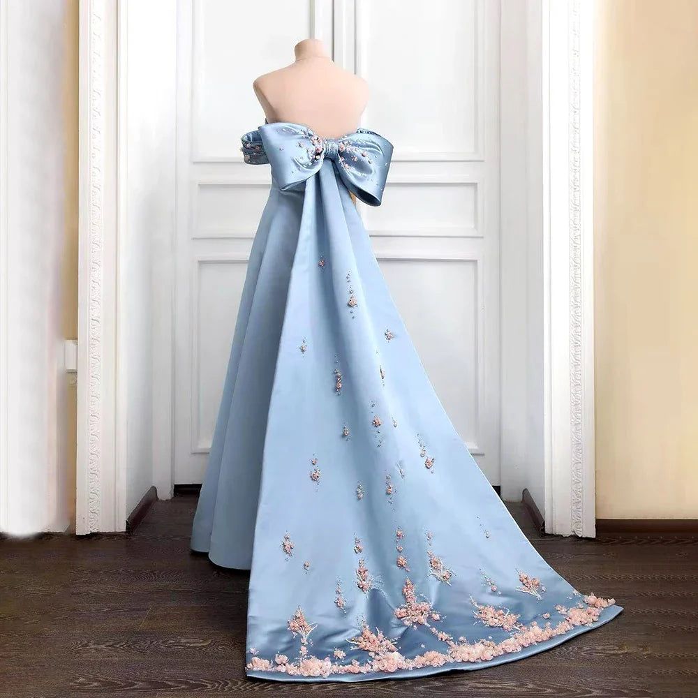 Luxury Dubai Arabic Blue Beaded A-Line Saudi Evening Gown for Formal Occasion LA72792 - SERENE HILL
