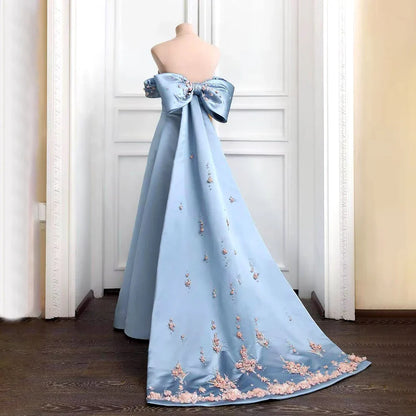 Luxury Dubai Arabic Blue Beaded A-Line Saudi Evening Gown for Formal Occasion LA72792 - SERENE HILL